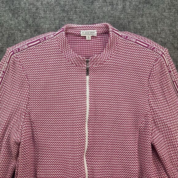 St John Sport Sweater Womens Extra Large Pink Cardigan Full Zip Knit Logo Sporty - Picture 1 of 16